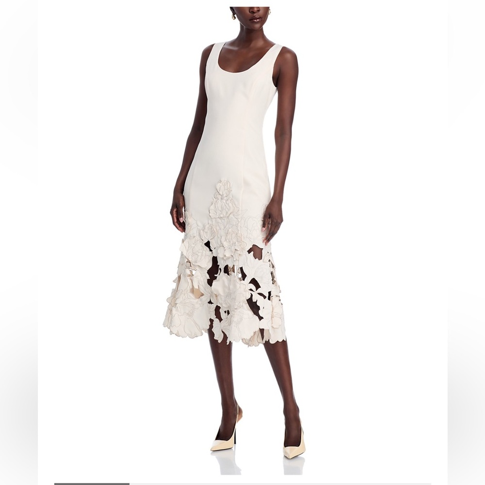 LEO LIN Emily Appliqué Midi Dress Vanilla Size 8 NWT Floral Lace Sleeveless - Picture 5 of 9